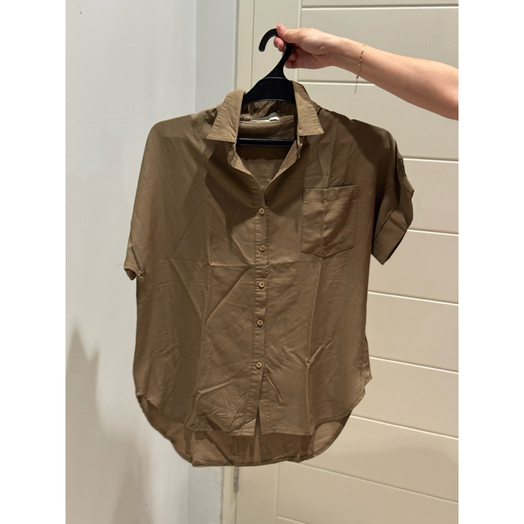 Wanwan Clothing Womens Taupe Collar Blouse Shirt All Sizes (Preloved)