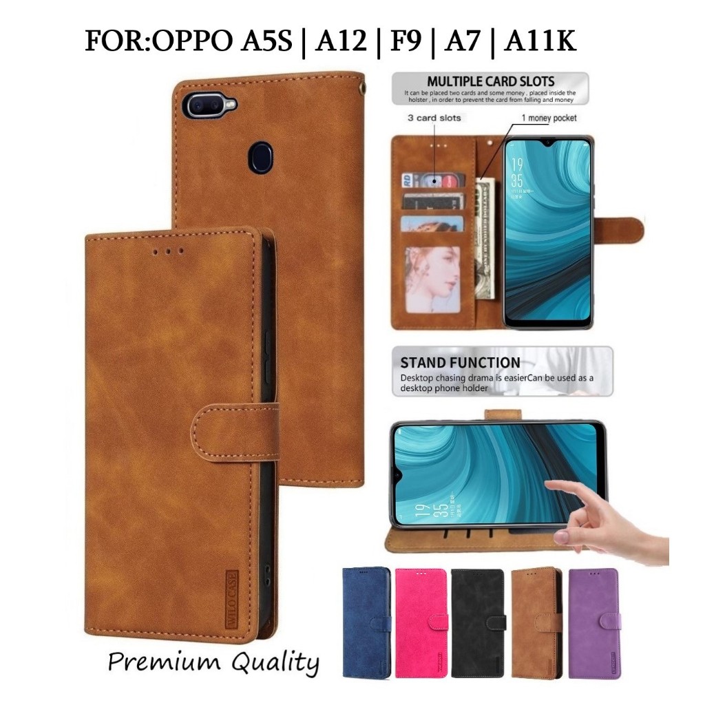 เคส Wilo คุณภาพระดับพรีเมียม Oppo A5S | A12 | A7 | F9 | A11K Flip Case Wallet Luxury Style พร้อมช่อง