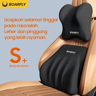 SOARFLY Model baru Bantal Mobil Mewah Sandaran Leher Punggung Big Memory Foam Kulit Premium Bantal Berkualitas Bantal Leher Mobil