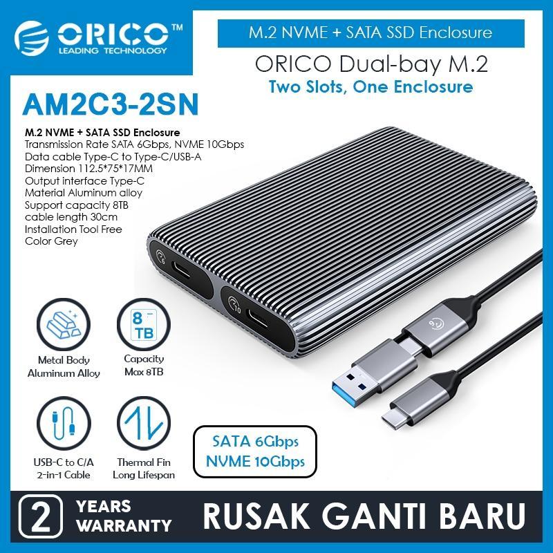 ORICO Dual-bay M.2 NVME + SATA SSD Enclosure - AM2C3-2SN