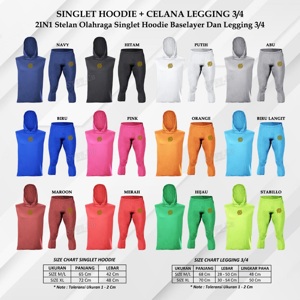ADDAR 2IN1 SINGLET HOODIE SET BASELAYER & LEGGING BASELAYER 3/4 SPORTS CYCLING GYM MEN