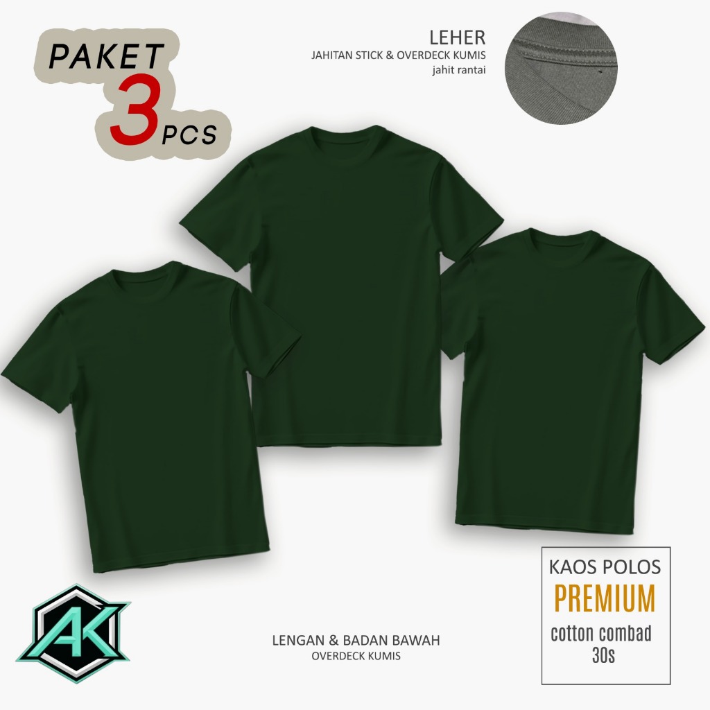 PLAIN COTTON 30S SHORT-SLEEVED T-SHIRT FASHION BANDUNG แพ็ค 3 ชิ้น