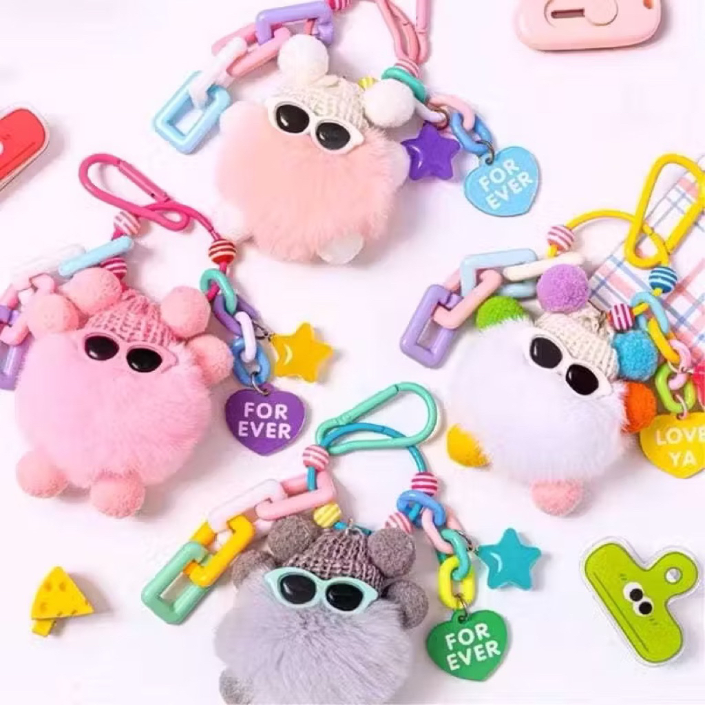 GANTUNGAN [COMELA] พวงกุญแจน่ารัก RABBIT PICTURE FUR GLASSES แก้วน่ารัก RABBIT BAG พวงกุญแจ SOFT FUR