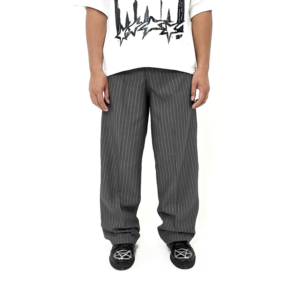 Billionaires - Baggy Pants - Azura Grey - กางเกงผู้ชาย - กางเกงลายทาง - ผู้ชายและผู้หญิง