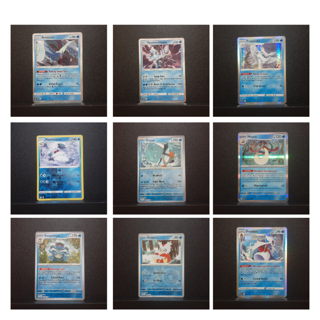 [ฟอยล์ธาตุน้ํา] Pokemon TCG EN/ID/JP/CN/KR Articuno Frosmoth Eiscue Delibird Froslass Veluza Palafin Frighibax Palpitodomegome King อาการบวมดํา