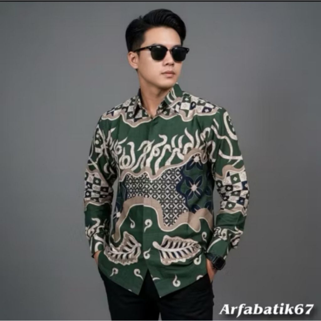 HIJAU KEMEJA KATUN ARJUN ขวดสีเขียวเสื้อบาติกผู้ชายผ้าฝ้ายพรีเมี่ยมพิมพ์มือพร้อมผ้าฝ้าย HERRO LINING