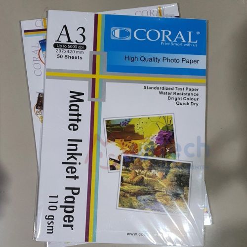 MATTE INKJET PAPER A3 110 GSM CORAL PAPER 110GSM SUPER QUALITY