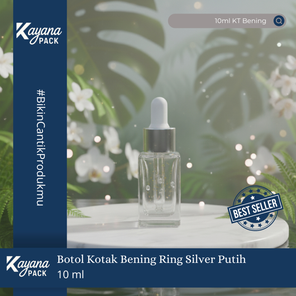 10ML CLEAR SQUARE DROP PIPETTE BOTTLE WITH SILVER RING CAP (10ML KT BOTTLE)