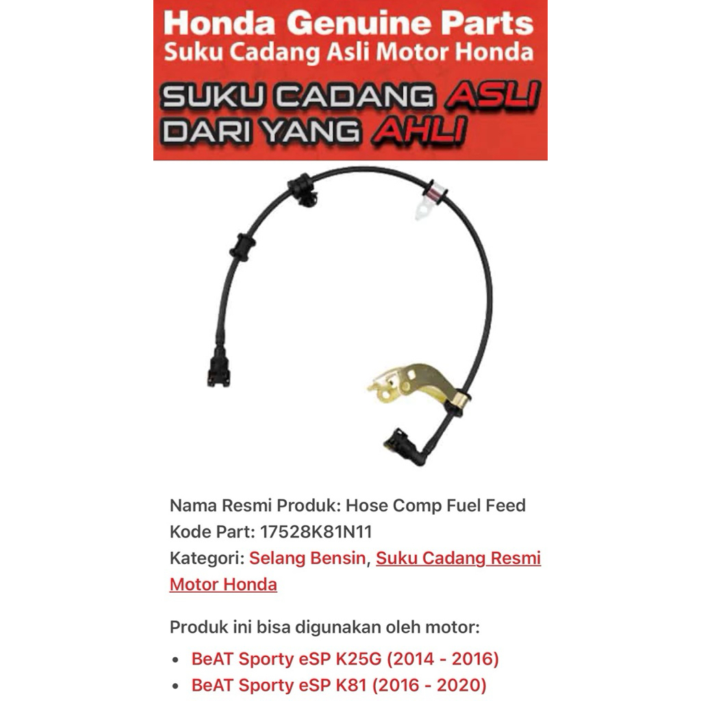17528K81N11 Honda BeAT eSP K81 สายยางฉีดน้ํามันเชื้อเพลิง