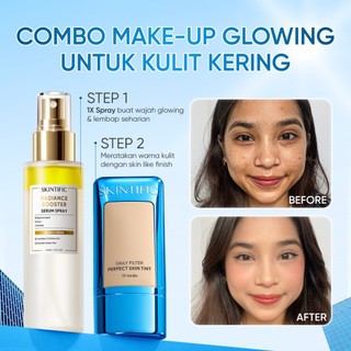 SKINTIFIC - 2IN1Travel Size Glwoing Make-up Set | Instant Glow Serum Spray Radiance Booster Perfect Coverage Blurring Skin Tint  Flawless BB CC Cream Tinted Foundation Blur Long-lasting Setting Spray Bundle