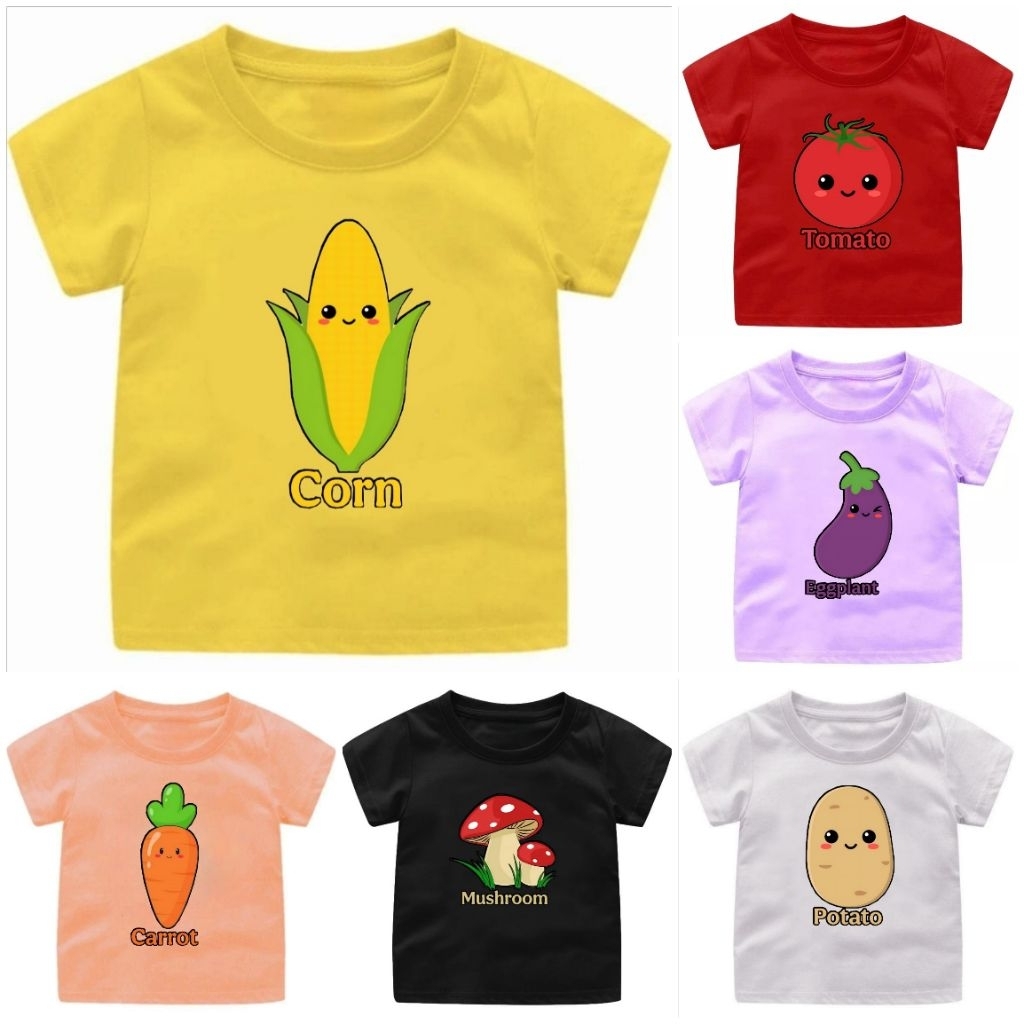 VEGETABLE VEGETABLE Theme เสื้อยืดสําหรับเด็กชายและเด็กหญิงและผู้ใหญ่/VEGETABLE, ไข่, แครอท, มันฝรั่ง, มะเขือเทศ, เสื้อยืดธีมมัสค์