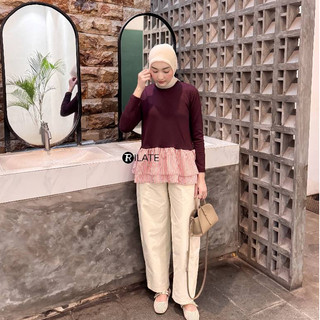 Amanda Blouse Knit Atasan Wanita lengan Panjang Ruffle