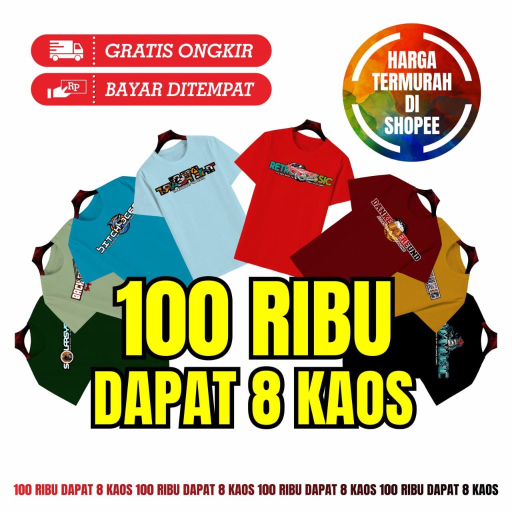 Distro T-Shirt Package IDR 100,000 รับ 8 ชิ้นสําหรับผู้ชายและผู้หญิงโดย Memble ขายส่ง