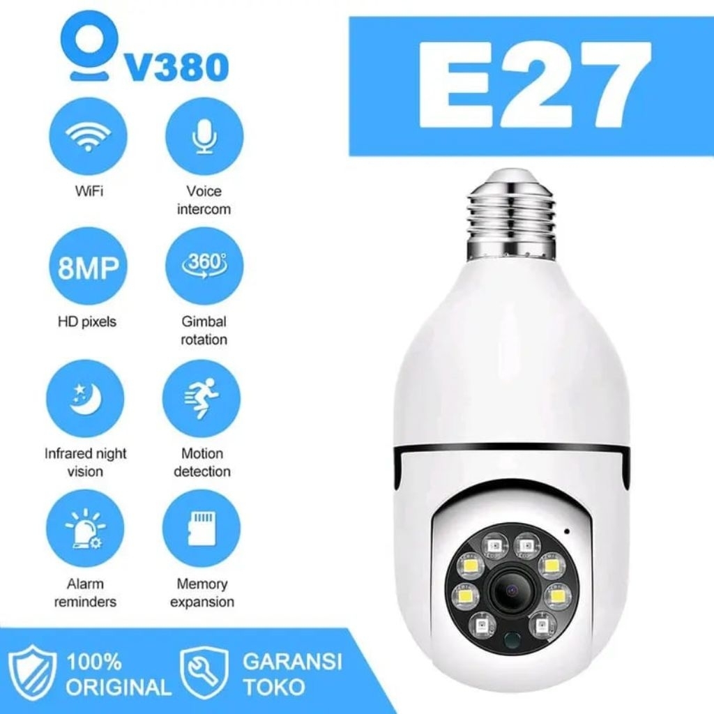 CAHAYA V380 Pro กล้อง IP E27 WiFi 8MP 360° PTZ Night Vision กันน้ําพร้อมไฟอินฟราเรด 4 ดวง & 4 ไฟสีขา