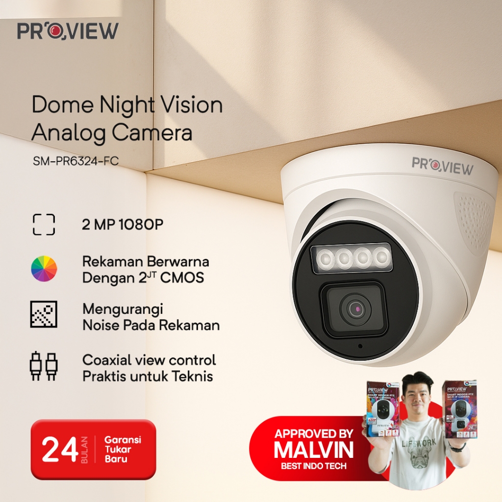 PROVIEW กล้องวงจรปิดในร่ม Analog SM-PR6324-FC กล้อง 2MP Full HD 1080p Night Vision IP66 กันน้ํา