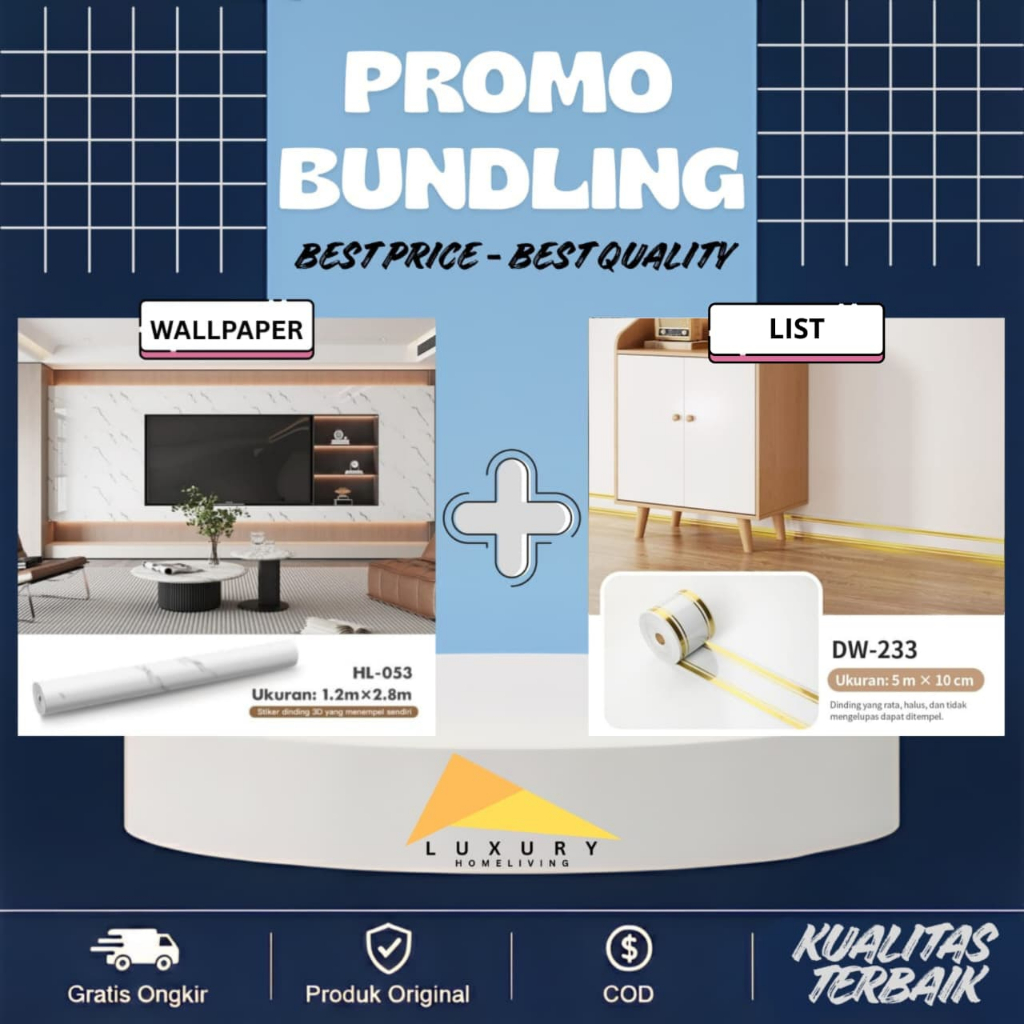 (HL-053 & DW-233) BUNDLING สติ๊กเกอร์หินอ่อนไวนิล 1.2m x 2.8m & สติ๊กเกอร์วอลเปเปอร์ Boarder List 1 