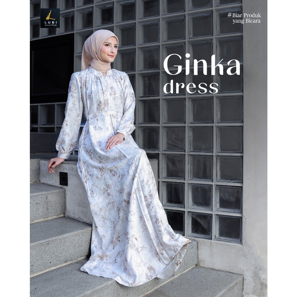 Ginka Dress Lubi ล่าสุด Gamis Ginka Lubi Floral Motif เครื่องแต่งกายทุกวันชุดล่าสุด Gamis Lubi