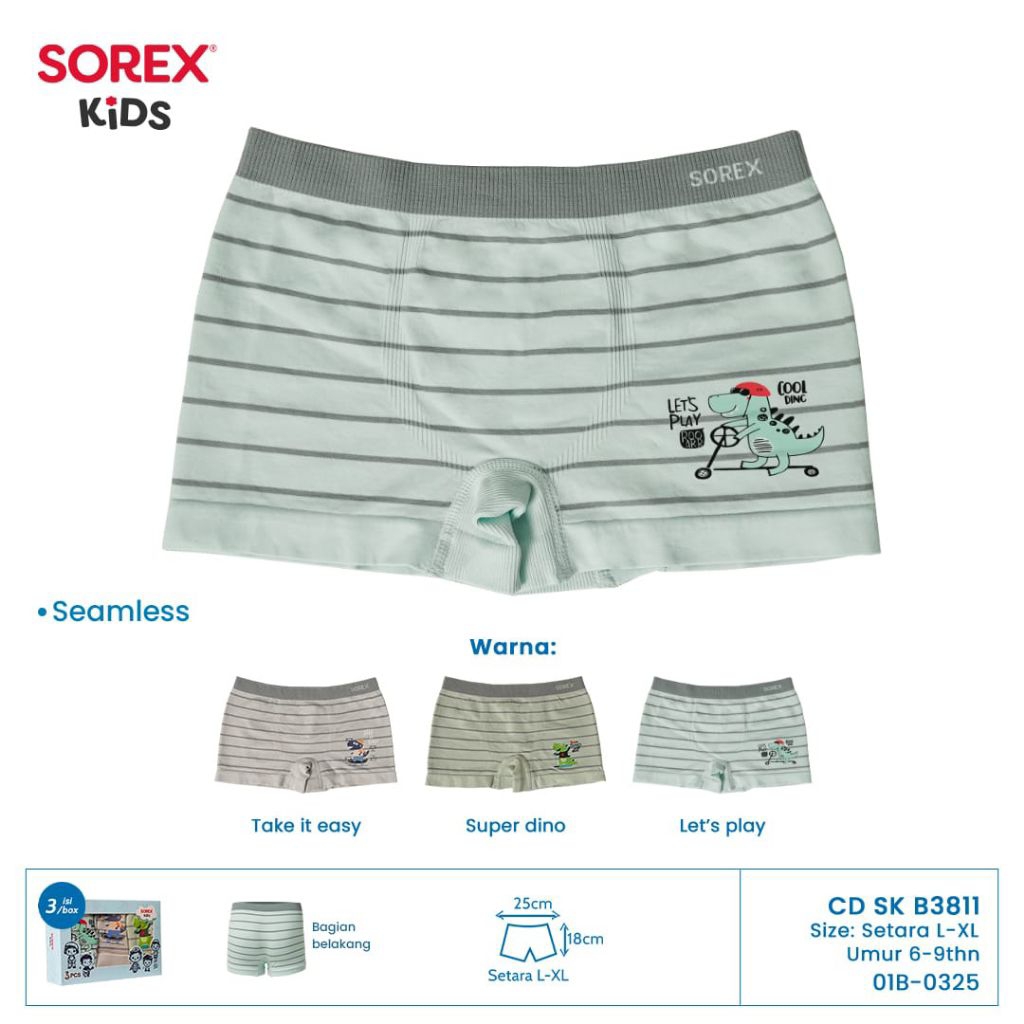 SOREX KIDS BOYS BOXERS ทุกขนาด EQUIVALENT TO L-XL เนื้อหา 3 ชิ้น