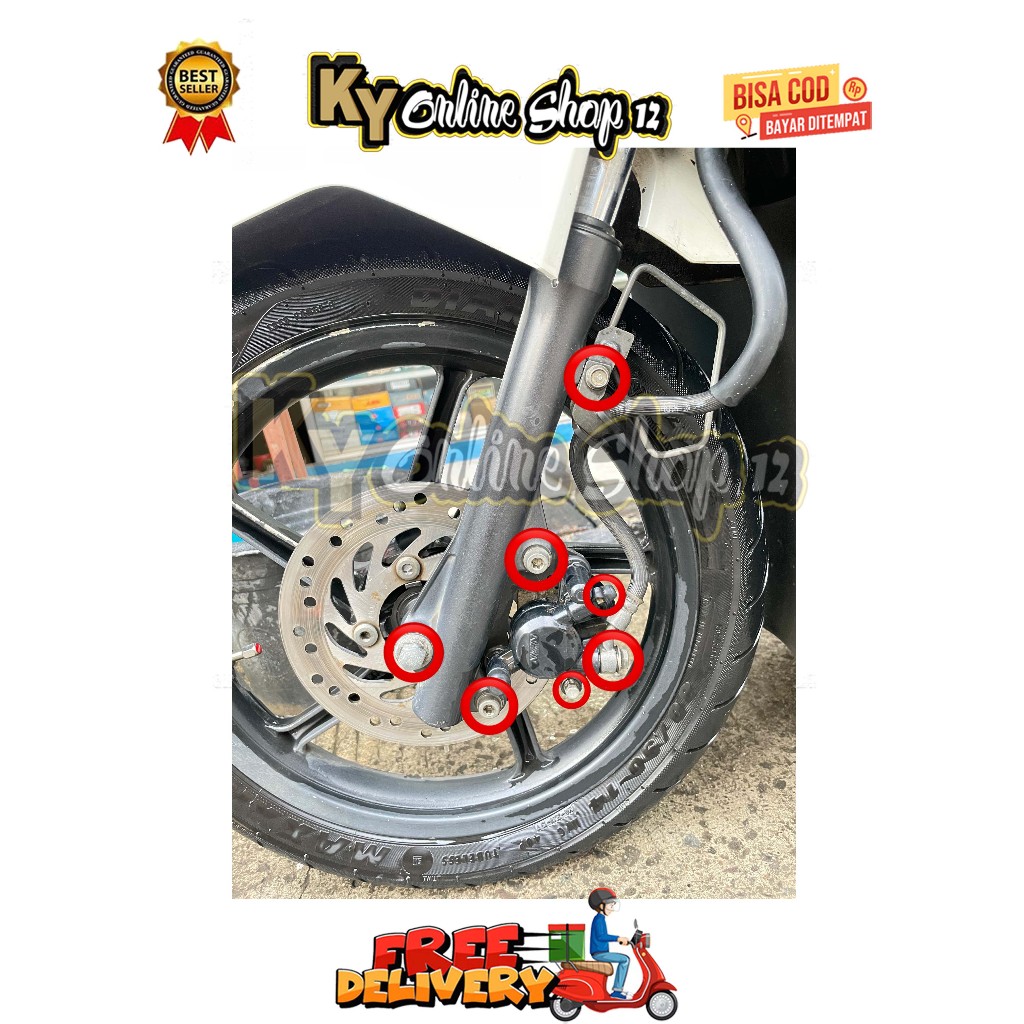 BRACKET BLAKE + BANJO + NEPEL + TOJOSAN + FRONT CALIPER ASSEMBLY (7 BOLT) BEAT SCOOPY CARBON FI ESP 