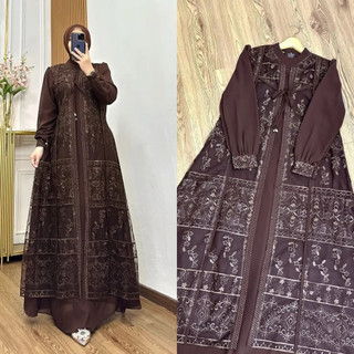 Davina Dress Gaun Pesta Mahogany Dress Bahan Ceruty Babydoll Mix Brukat Bling Bling Gaun Kondangan Mewah Dan Elegan Terbaru
