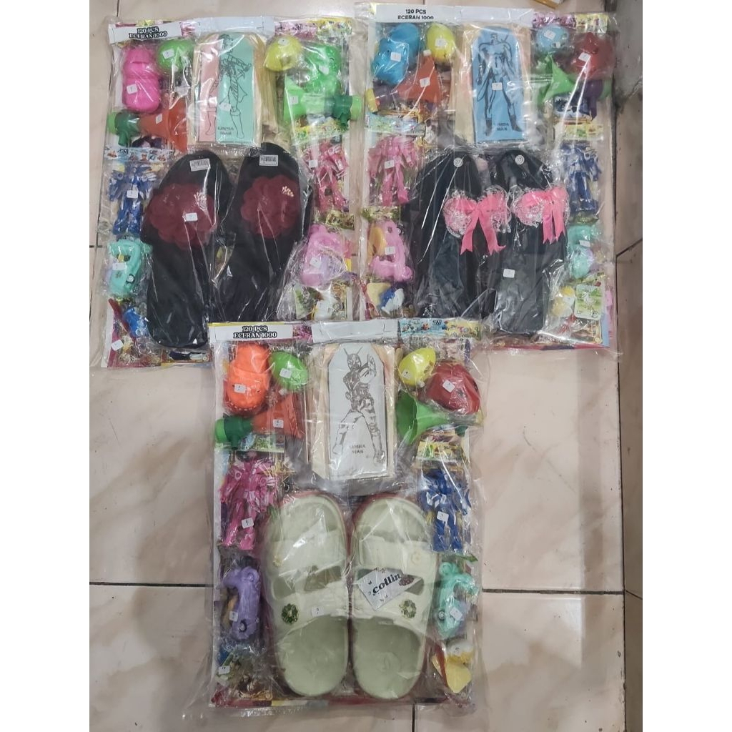 JOFESTORE88 CONTENTTS 120 ชิ้นขายปลีก 1000 LOTTERY SANDALS TOYS BAGS ของเล่นเด็ก