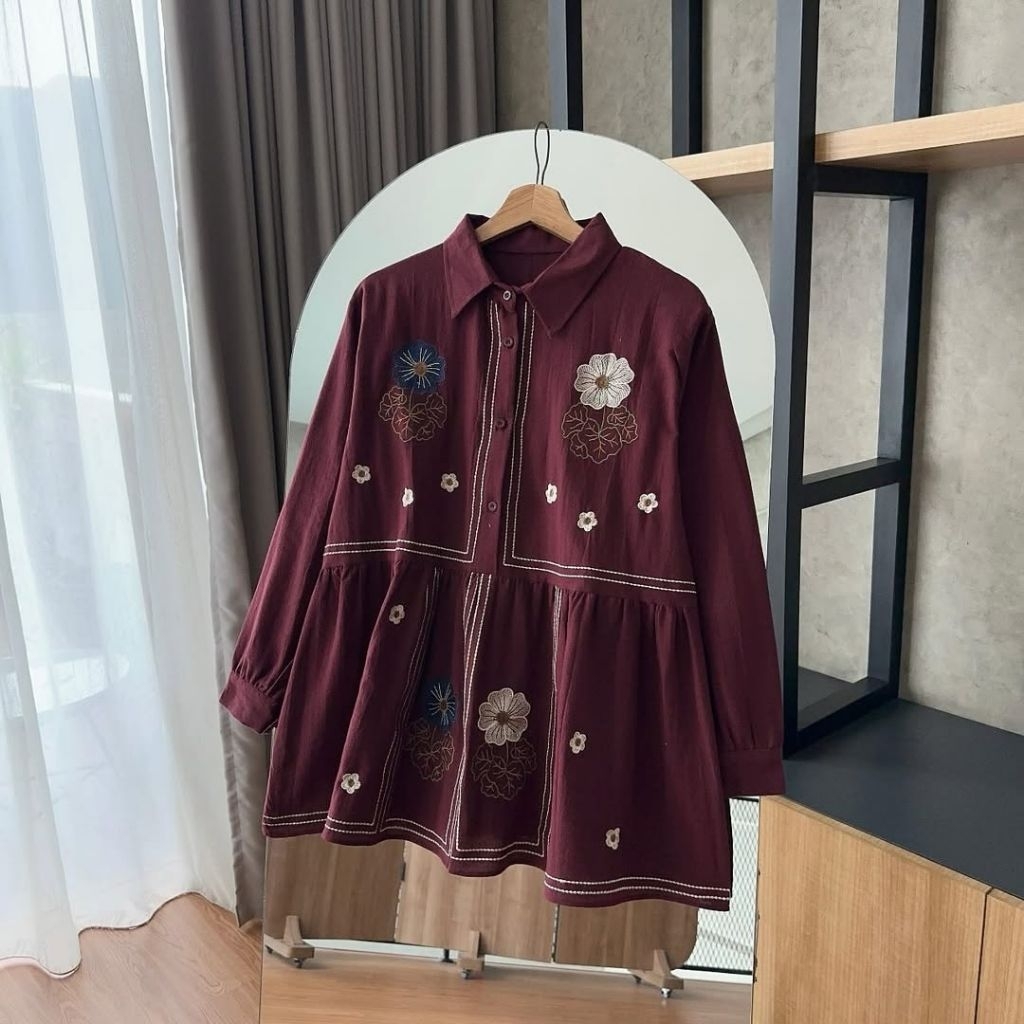 EIRIN RAYON TWILL EMBROIDERED BLOUSE