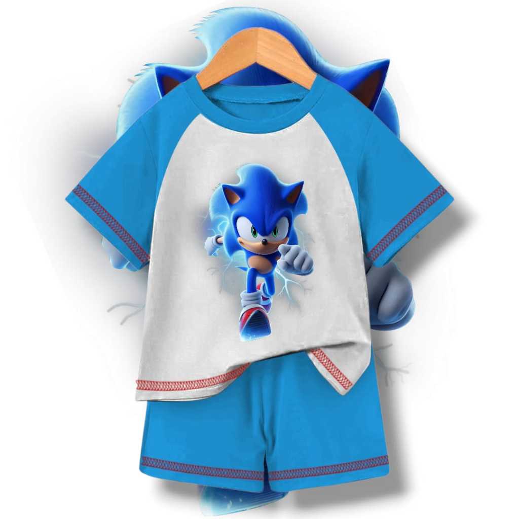 BLET - ชุดเสื้อผ้าเด็กพร้อมสกรีน dtf Sonic ชุดเซ็ท สําหรับอายุ 1-10 ปี ชุดเสื้อและกางเกงสําหรับเด็กผู้หญิง/เด็กผู้ชาย เสื้อยืด ดิสโตร