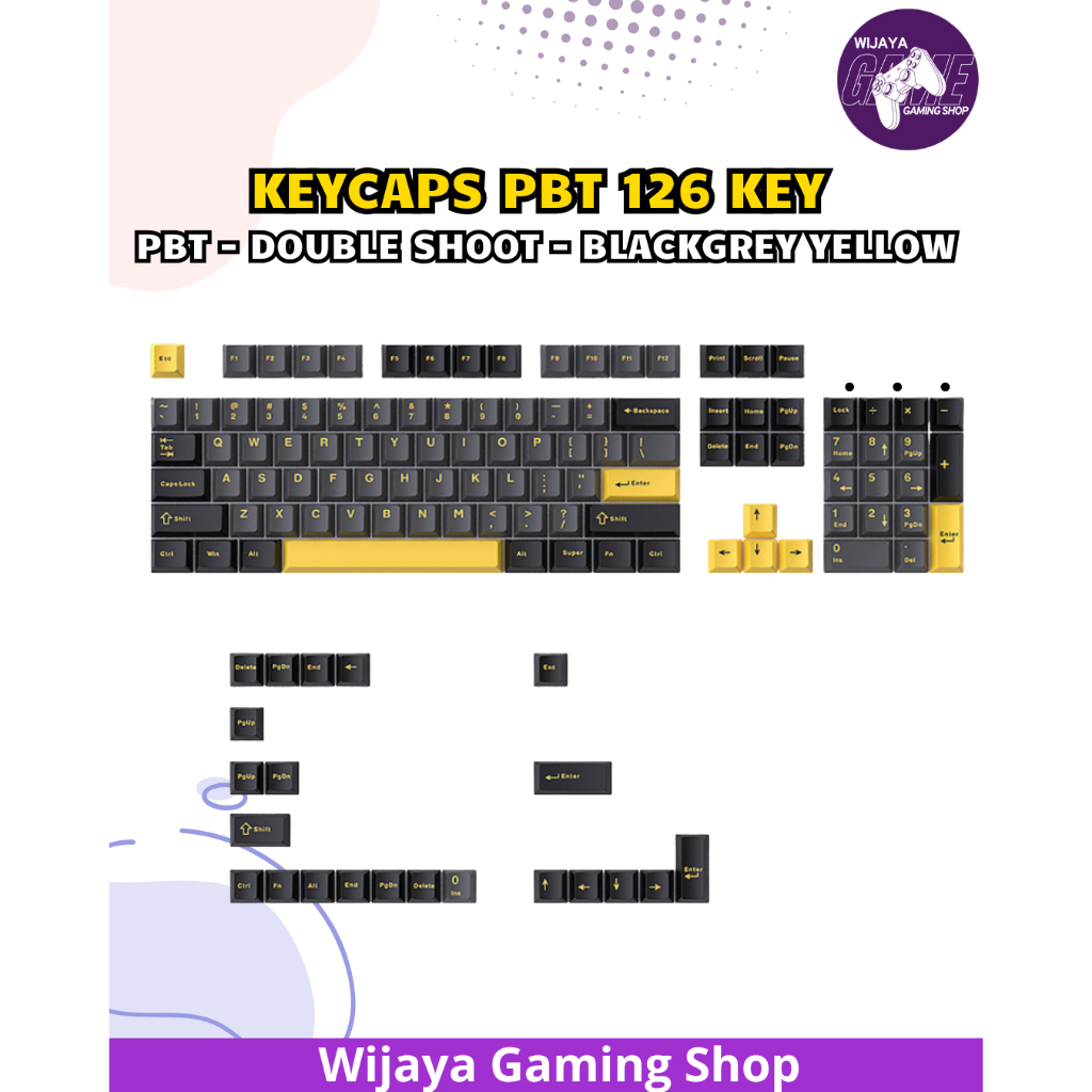 PBT Doubleshot 126 Keys Keycaps OEM Profile – สีดําเทาเหลือง | ปุ่มกดคีย์บอร์ด MX Mechanical