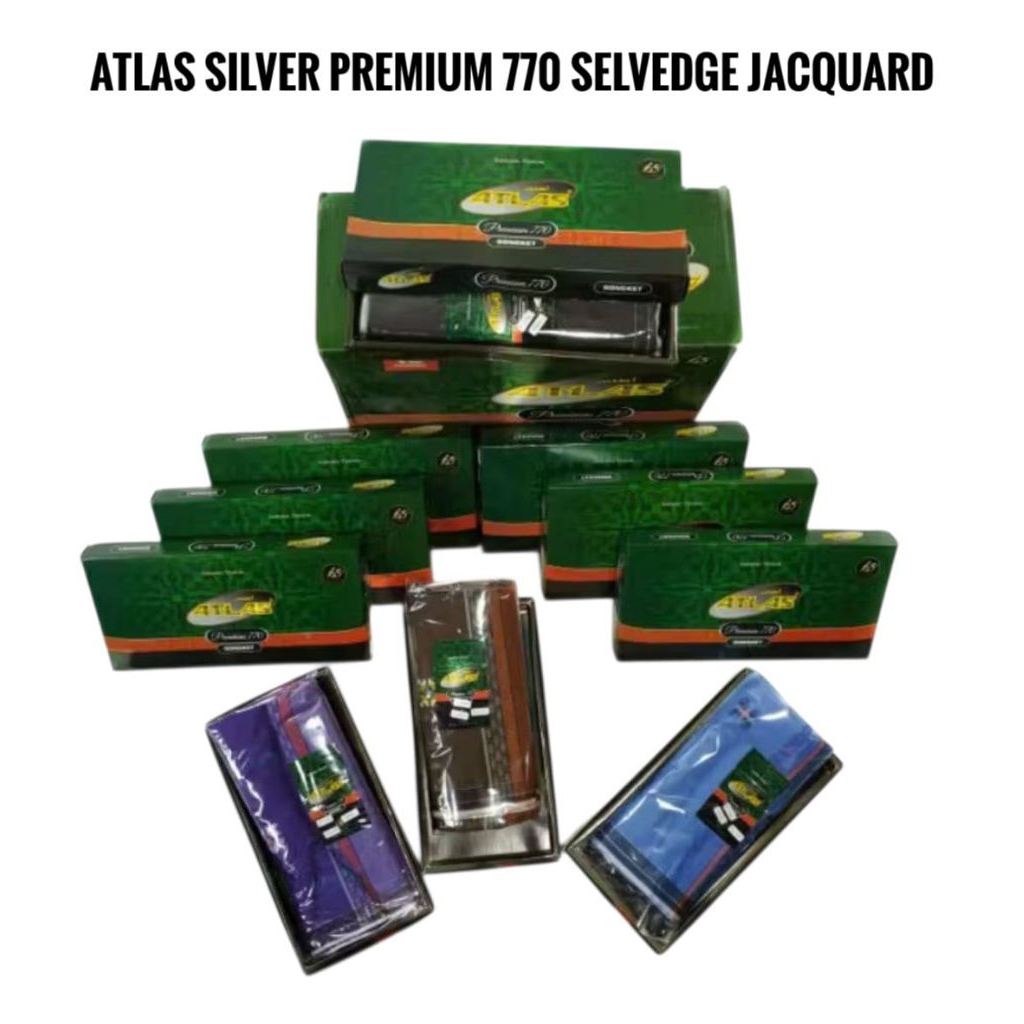 Atlas Premium 770 Songket Silver Selvedge Jacquard Sarong ขายปลีกขายส่ง SN