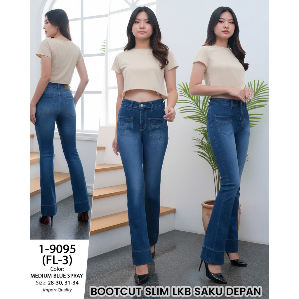 Hw Alya Medium Blue Spray Cutbray Pants มีกระเป๋าหน้า Miss 2000 (9095)