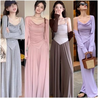 Setelan Wanita Trendy Elegan - Tanktop + Kardigan + Celana Kulot, Nyaman & Stylish M623