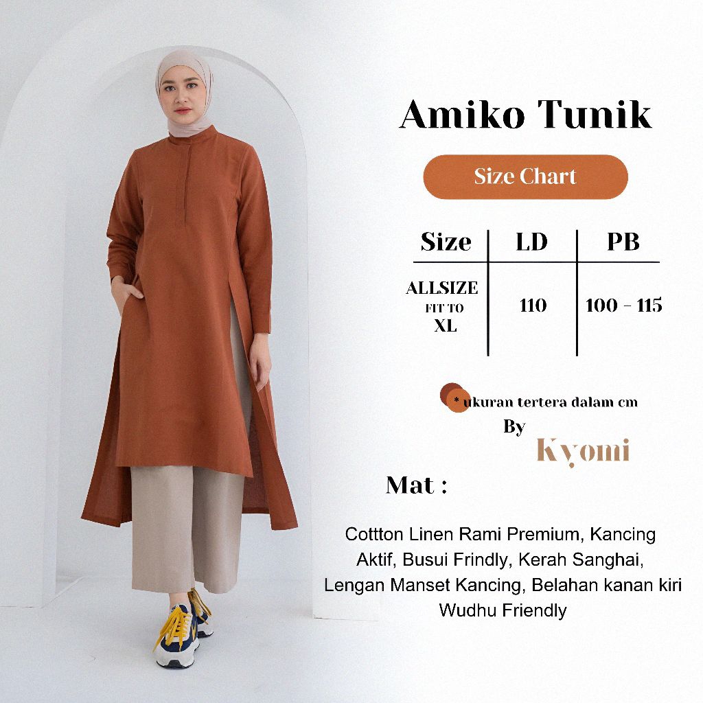 KATUN Amiko Long Tunic Premium Cotton Linen Rami Material By Kyomi Store - Plain Korean Style Tunic 