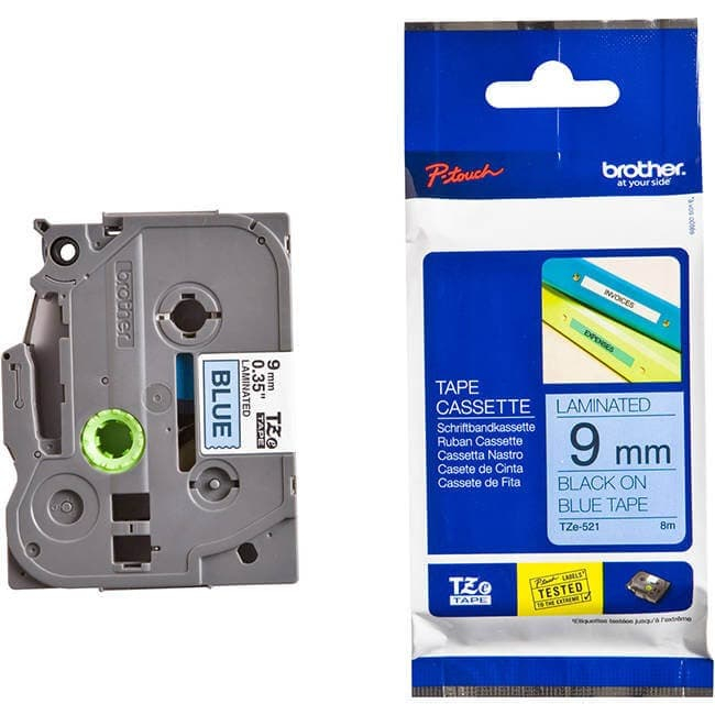 BROTHER Label Tape TZE 521 9mm สีดํา บนสีน้ําเงิน