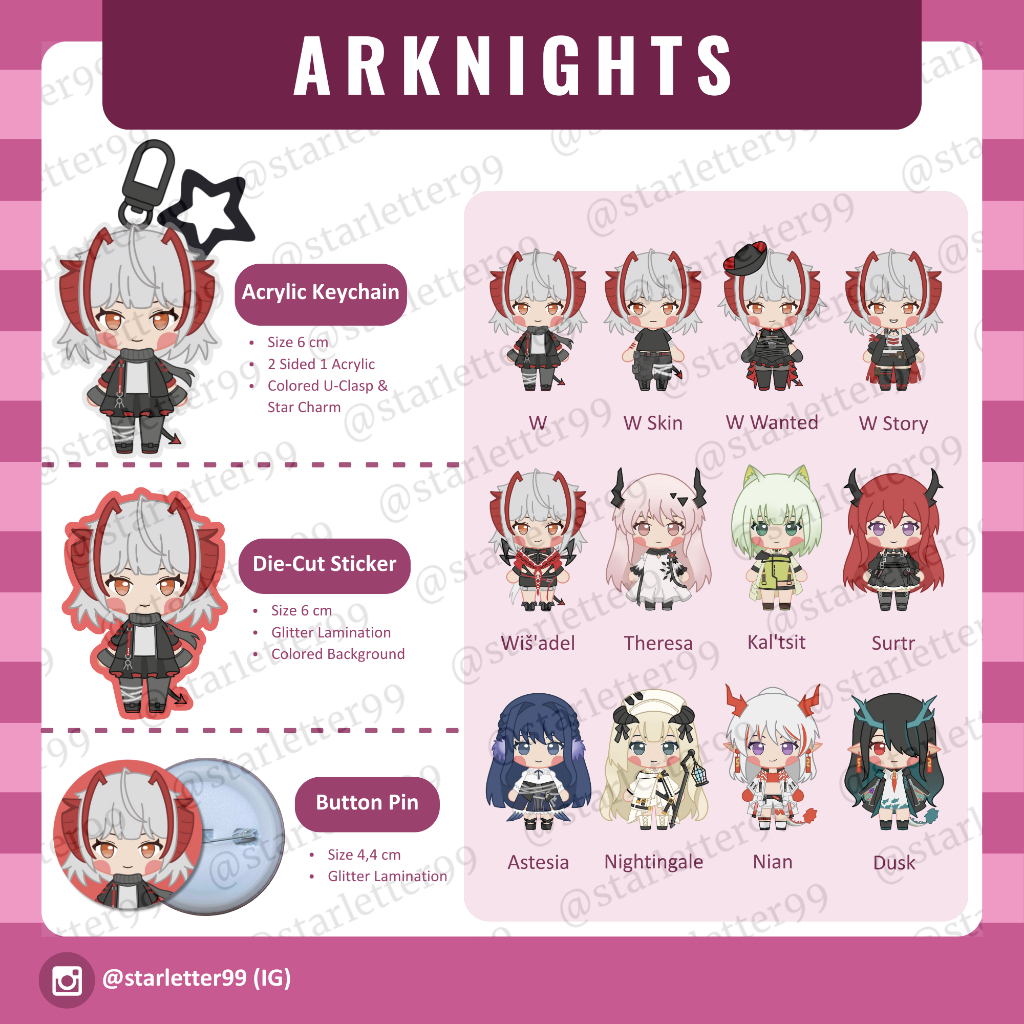 [ตัวอักษรดาว] Fanmerch Arknights เกมพวงกุญแจ Pin สติกเกอร์ Wisadel Therasit Nightingale Surtr Astesi
