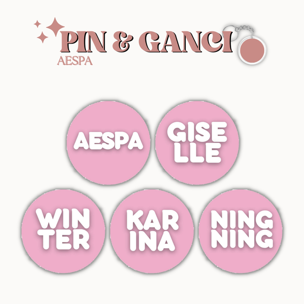 GANTUNGAN GLOSSY AESPA PIN NAME PINK KEYCHAIN 58 MM KPOP IDOL KEYCHAIN UNOFFICIAL KARINA WINTER
