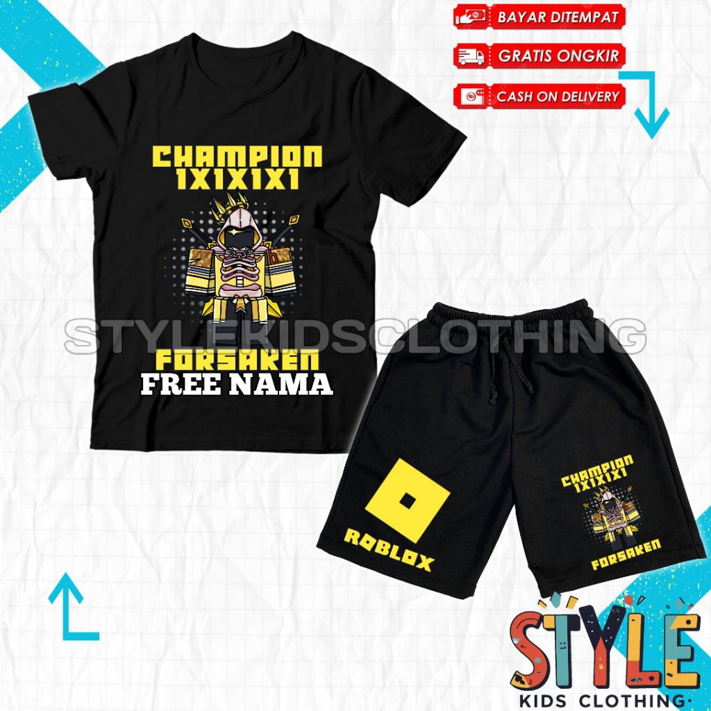 ชุดเสื้อยืดเด็กกางเกงเด็ก 1x1x1x1 Forsaken Roblox ชื่อฟรี/เสื้อยืดเด็ก Boardshort Roblox Champion 1x