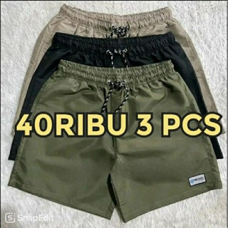 Paket 3 Pcs Celana Pendek Pria Distro Boardshort Tali Karet Pinggang Santai Polos Original