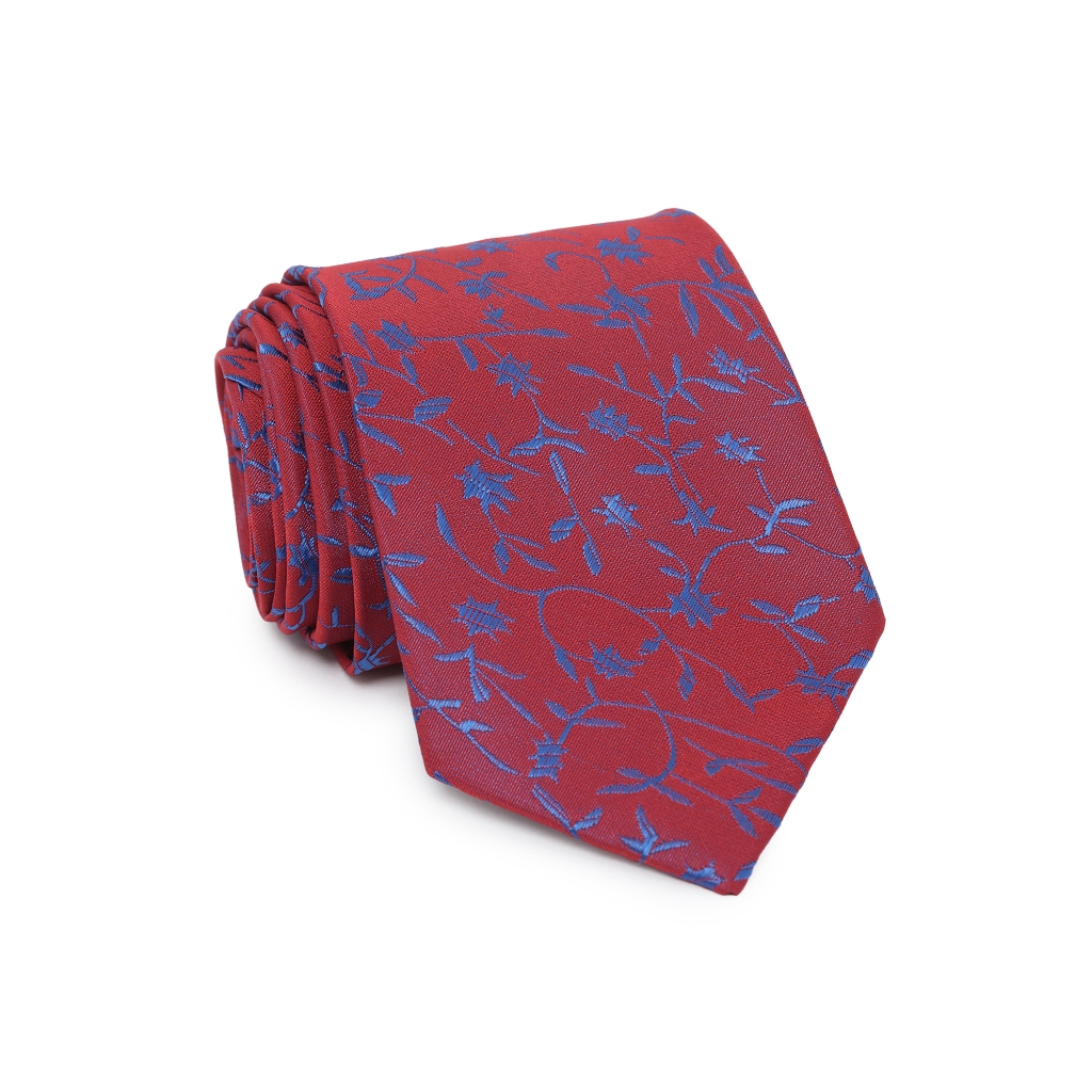 MERAH เน็คไทผู้ชายผูกคอหรูหรา ขนาด 8ซม. สีแดง ลายดอกไม้ DS027