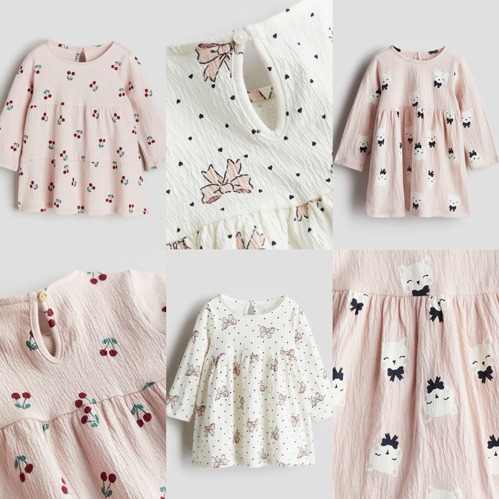 H&M kids crinkle dress [cheries/bows/cats] ต้นฉบับ
