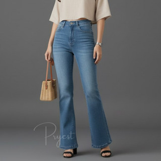 PRYEST FOR FEMME - Celana Jeans Cutbray Panjang Wanita Premium Blue Retro