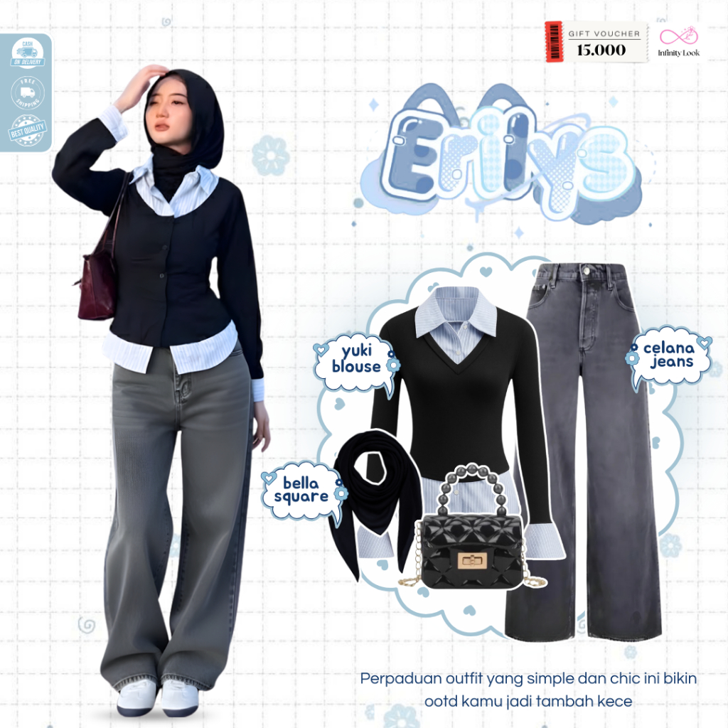 Raily 3 in 1 Daily Hangout Suit (กระเป๋า + Bella square + เสื้อ + กางเกง) Chic Hangout Outfit - LP 1