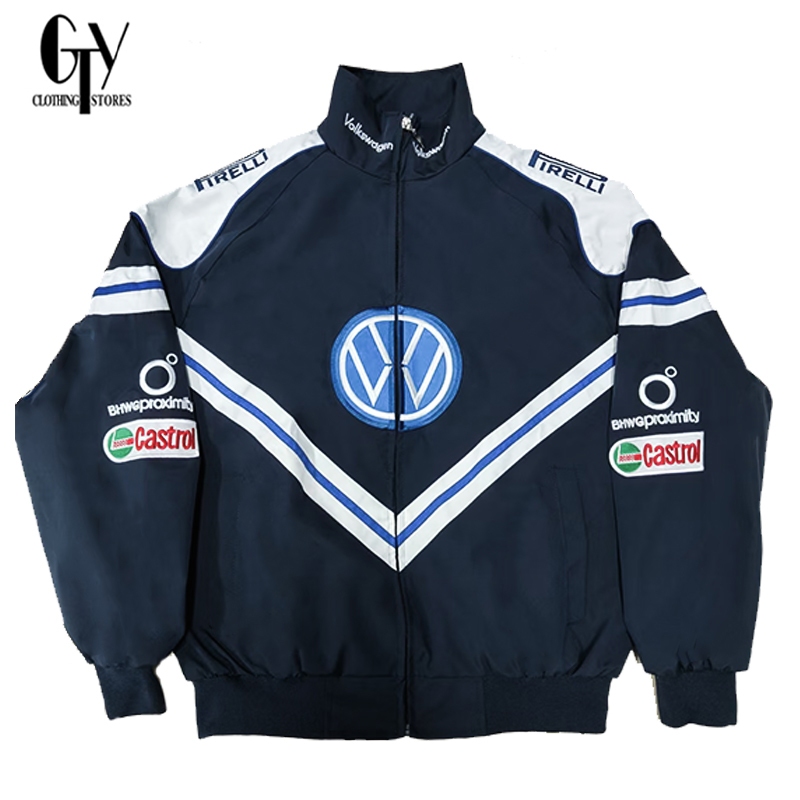 GTY Volkswagen F1 Vintage Racing Jacket เย็บปักถักร้อยเต็มรูปแบบผู้ชาย Varsity เบสบอล Bomber Coat Sp