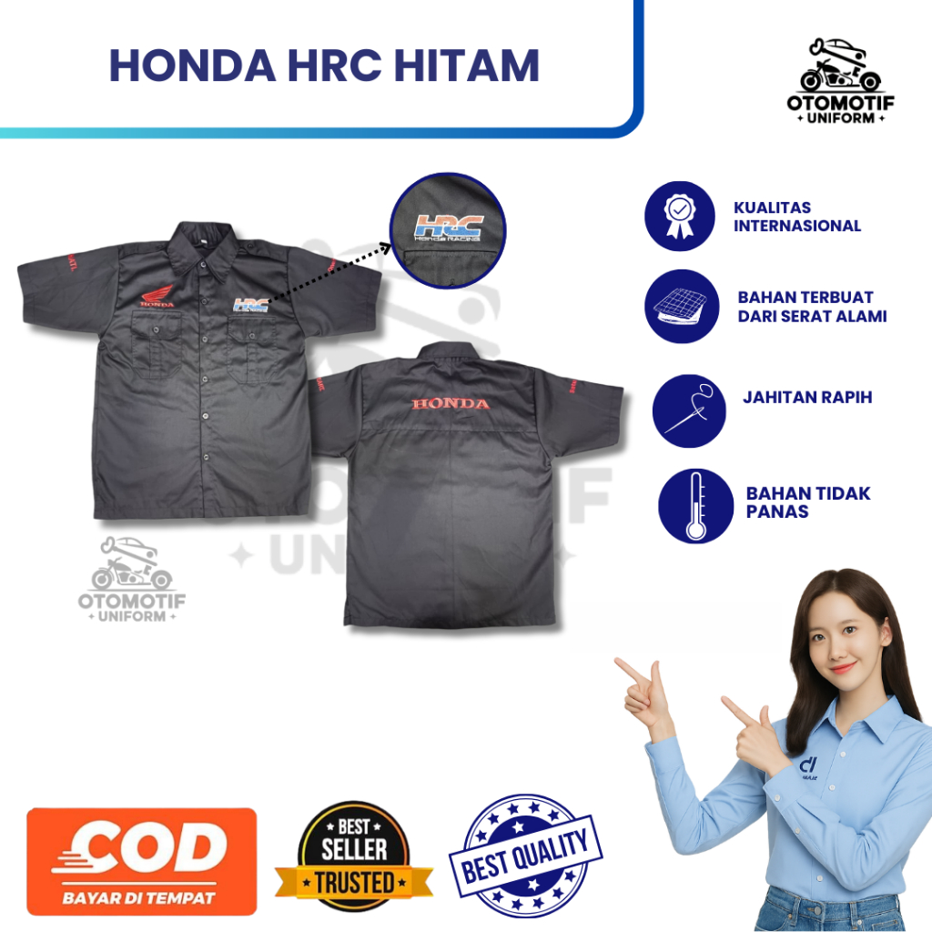 KEMEJA Honda HRC เสื้อเชิ้ตมาตรฐานผู้ชายสีดํา | ชุด HRC | เสื้อทํางาน Honda HRC | เสื้อยานยนต์ฮอนด้า