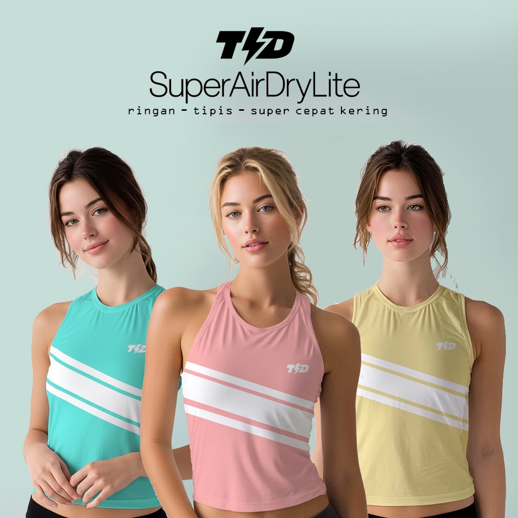 TDACTIVE Crop Tank Running Padel Gym Superairdrylite "3lines" พีช LSE27 สีเหลือง LSE21 Tosca LSE81