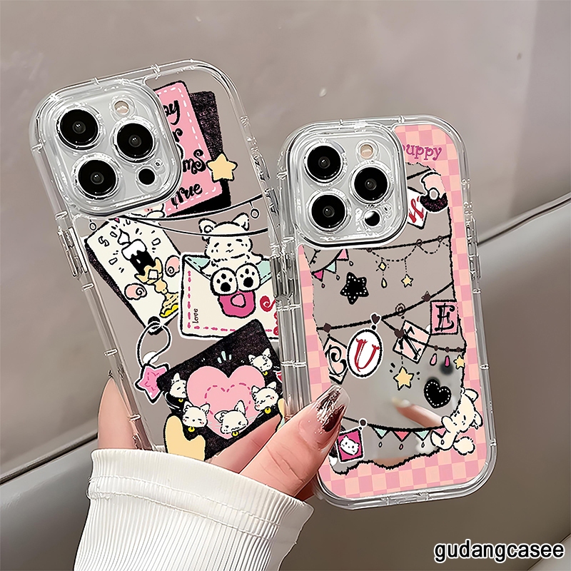 CASE CASING MIRROR CLEAR MOTIF CUTE PINK PUPPY COMPATIBLE สําหรับ OPPO A1K A3 A3S A3X A5 A5S A9 A15 