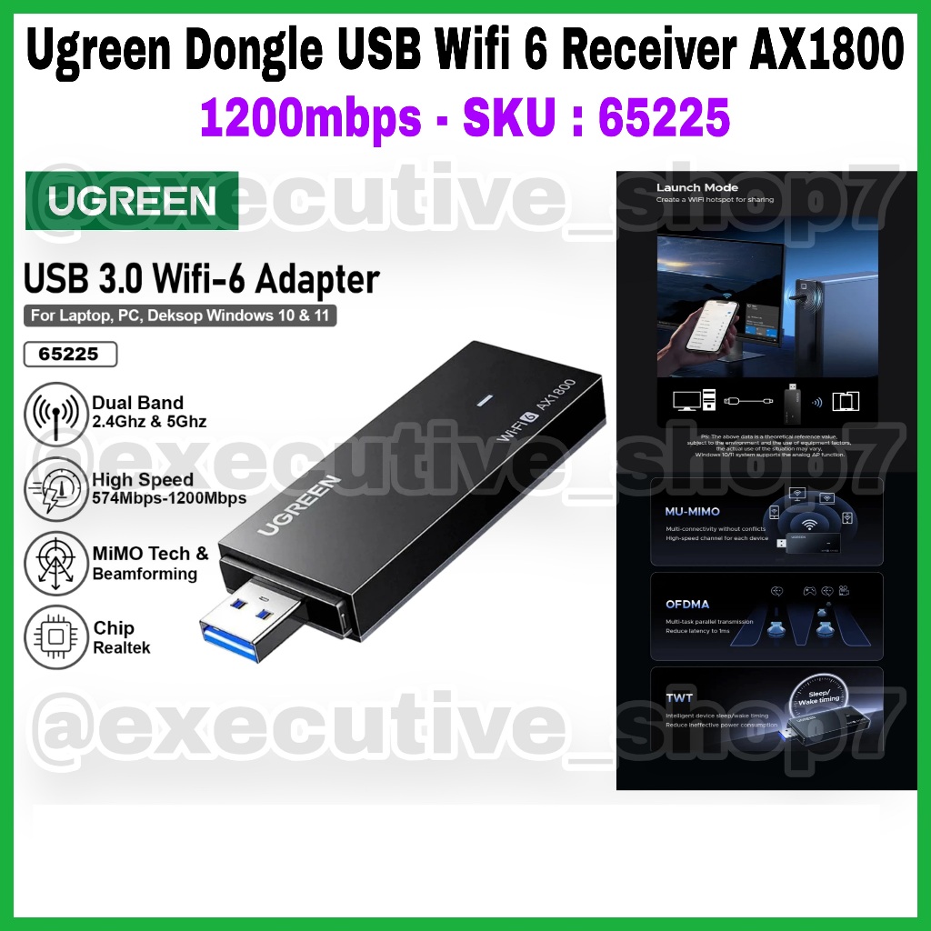 Ugreen Dongle USB Wifi 6 Receiver AX1800 - 1200mbps - SKU: 65225