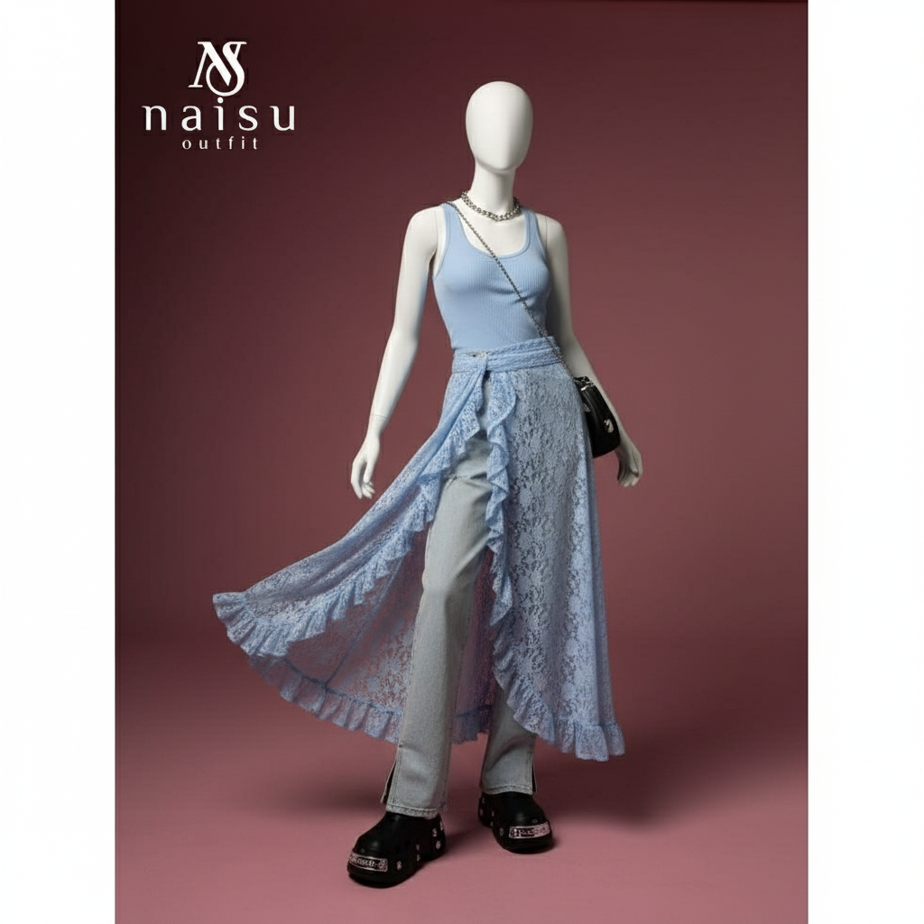 Reia ผู้หญิงลูกไม้ Ruffle กระโปรงความยาว 90cm-NS500