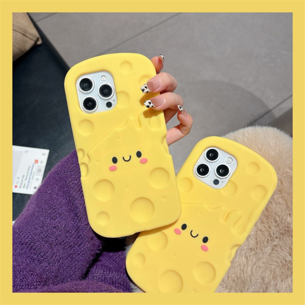 การ์ตูนน่ารัก 3D Cheese Emoji Softcase – Unique Casing สําหรับ iPhone 16/17 ProMax ใหม่