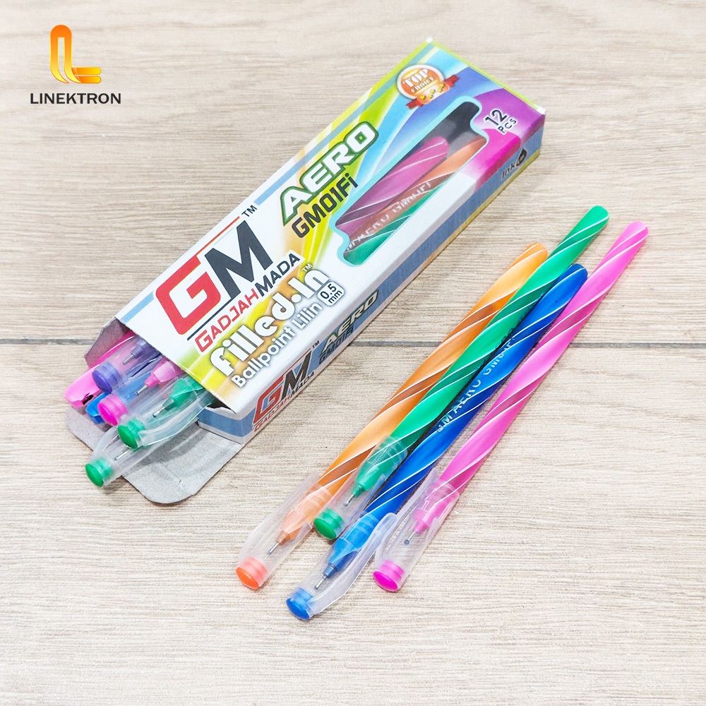 LILIN (ขาย 1 กล่อง = 12 ชิ้น) GADJAH MADA BLACK INK WAX PEN / 0.5 MM WAX GRIP PEN PACKAGING COTENTS 