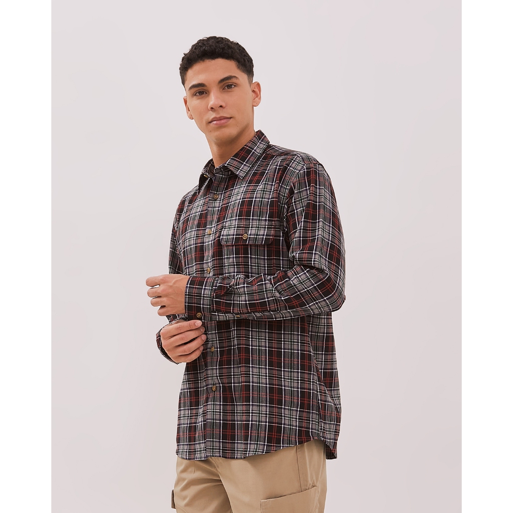 KEMEJA KENT&CREW เสื้อเชิ้ตแขนยาวผ้าสักหลาดสีดําผู้ชาย - C-DLBA06-O5